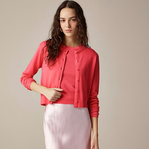 NWT JCrew Featherweight Cashmere Cardigan in Garden Rose - Picture 1 of 3